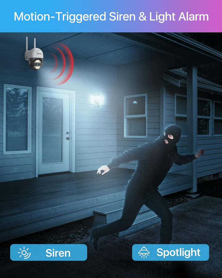 ZOSI 3MP Überwachungskamera Set WLAN Aussen, 4X Pan/Tilt IP Dome Kamera 355°/140° Schwenkbar, 2-Wege