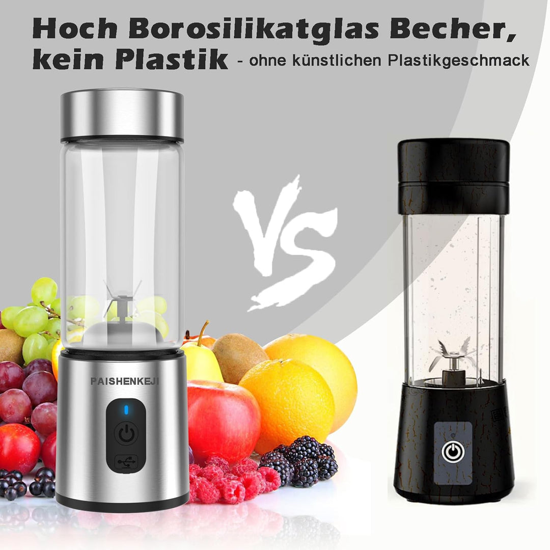 Mini Mixer Glas Smoothie Maker - Standmixer, Tragbarer Mini Blender, Smoothie Maker to go, 400ml Tra
