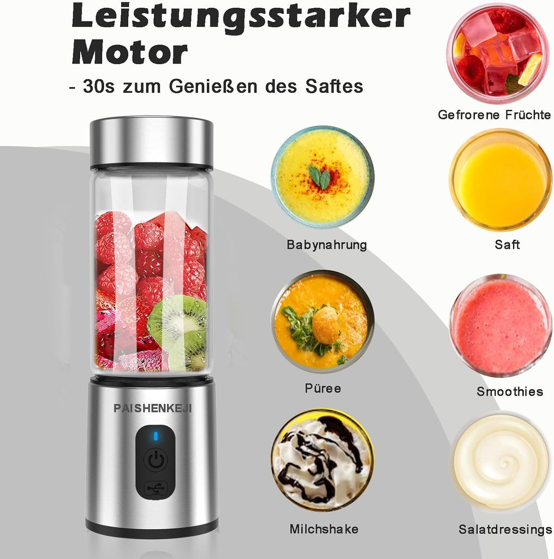 Mini Mixer Glas Smoothie Maker - Standmixer, Tragbarer Mini Blender, Smoothie Maker to go, 400ml Tra