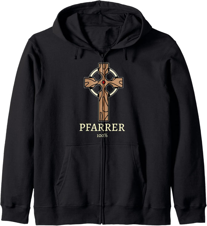 Tolles Pfarrer 100% Prozent Motiv mit Kreuz - modernes TOP Kapuzenjacke