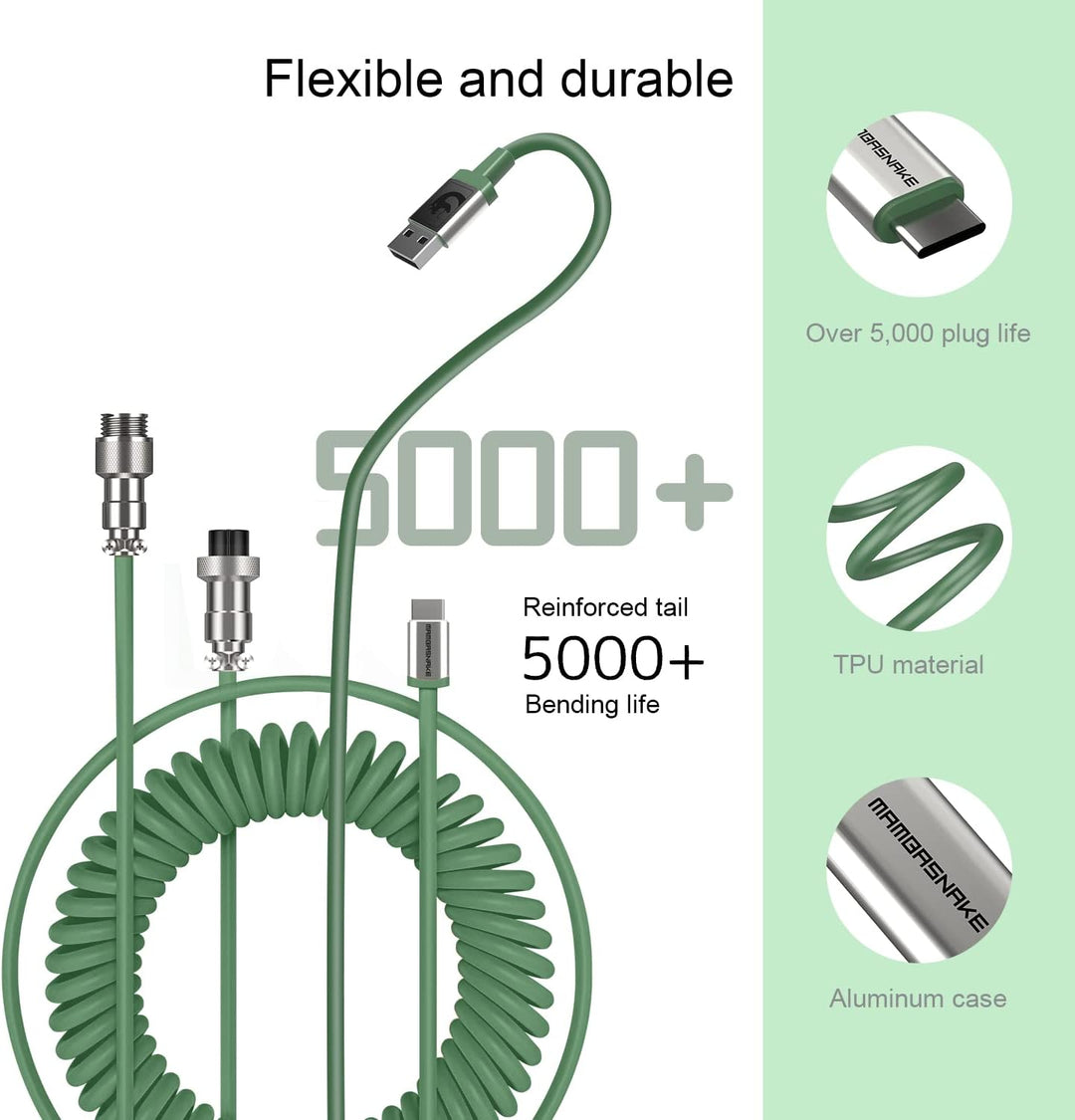 XINMENG X MAMBASNAKE C01 Spiral-Tastaturkabel, Typ-C auf USB-A HyperSpeed-Leitung mit 8KHz-Rücklaufr