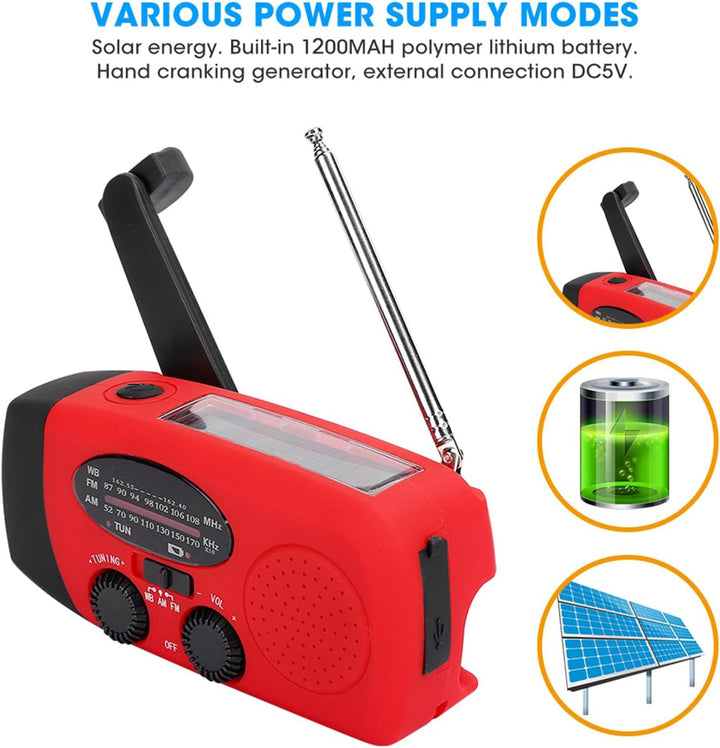 Notfallradio, Radio Tagbares Solar Handkurbelradio, Wiederaufladbar mit NOAA Funktion LED Licht Kata