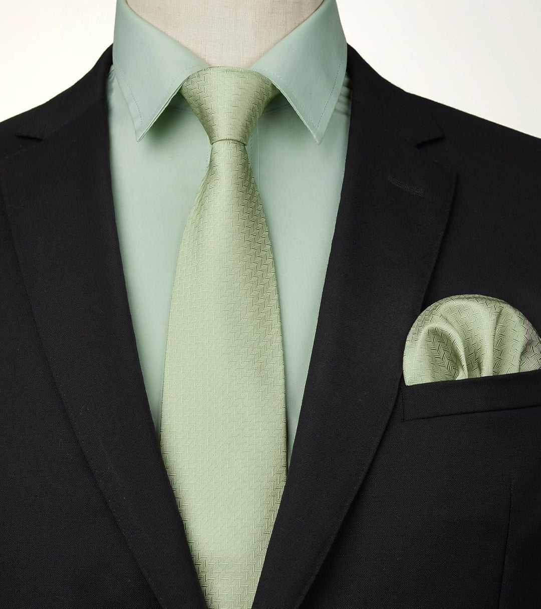 HISDERN Herrenhemd mit Krawatte und Einstecktuch, klassisches Button-Down-Shirt, passende Krawatte u