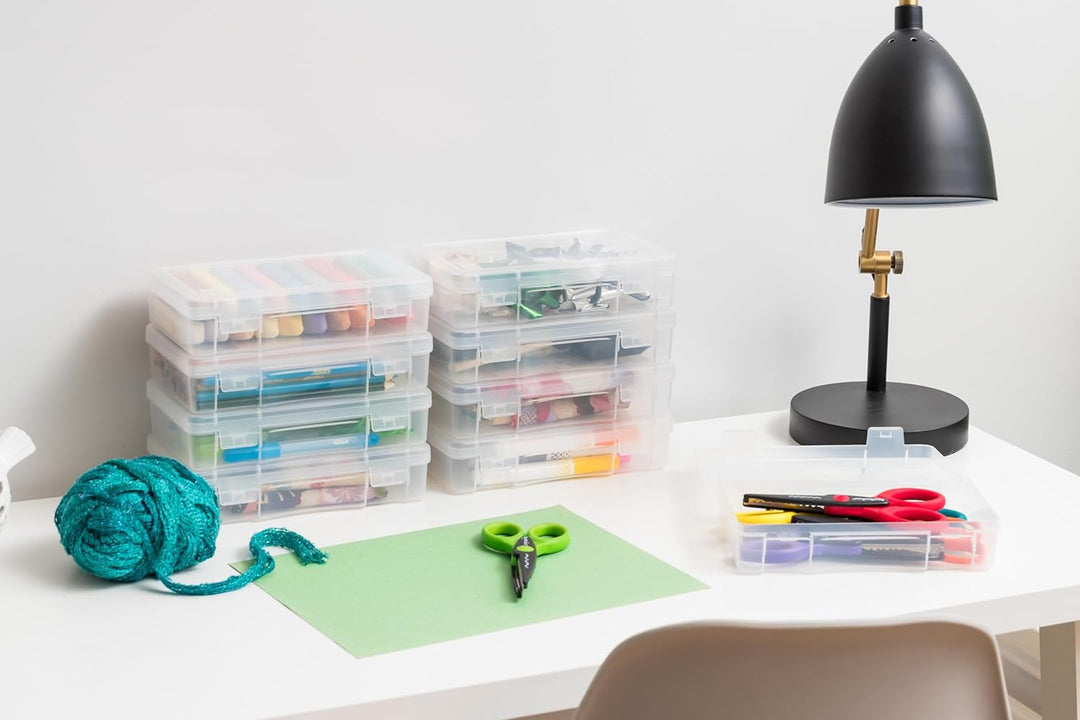 Iris Ohyama, Aufbewahrungsbox für Büromaterial, Plastik, 1.4L, 10er Set, Transparent, Stapelbar, Sch