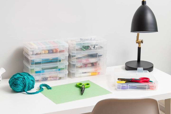 Iris Ohyama, Aufbewahrungsbox für Büromaterial, Plastik, 1.4L, 10er Set, Transparent, Stapelbar, Sch