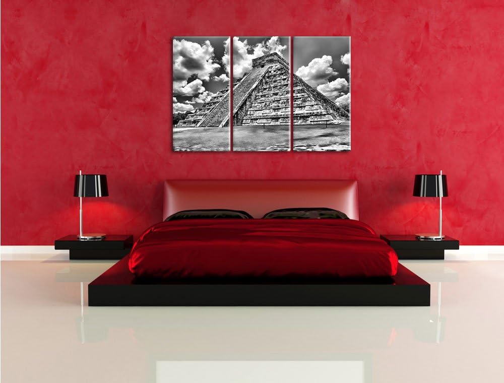 Pixxprint Maya Pyramide in Mexico als Leinwandbild/Grösse: 3 Teilig (120x80) cm/Wandbild/Kunstdruck/