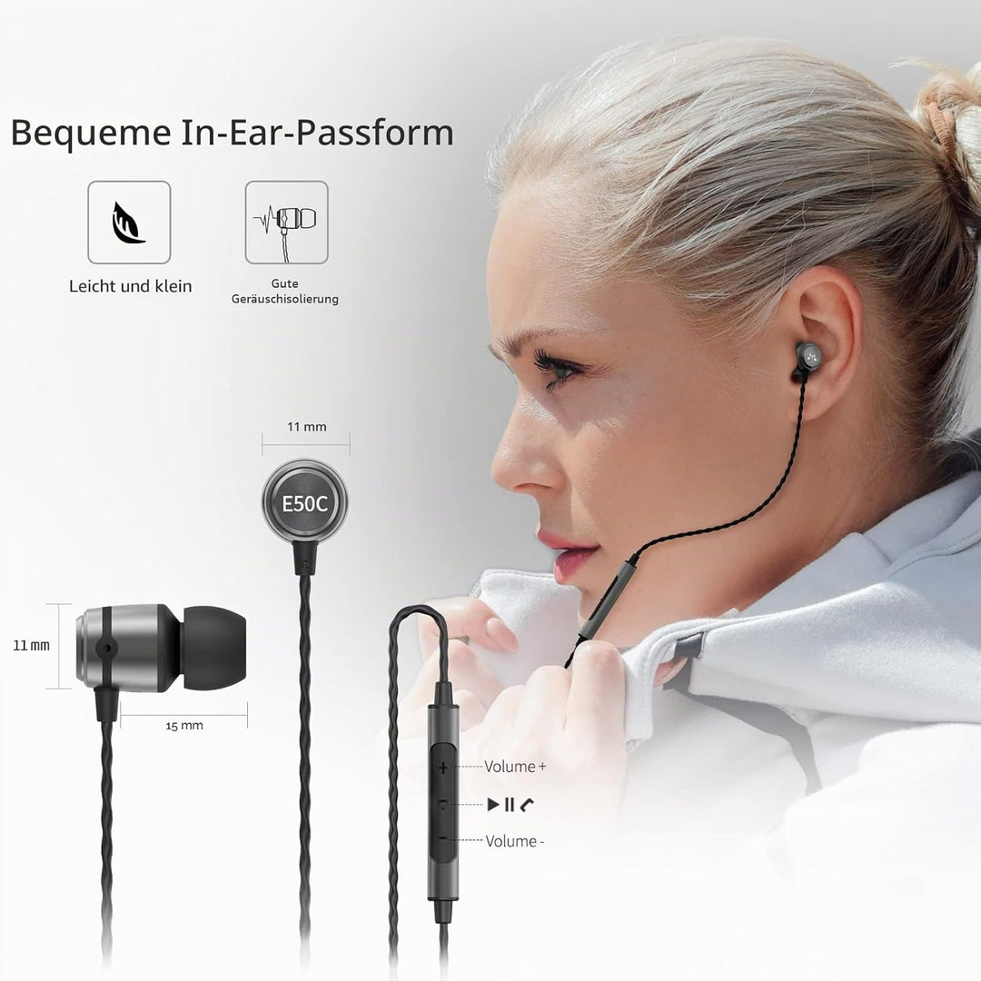 SoundMAGIC E50C Wired Earphones with Microphone, In-Ear HiFi Headphones, Good Noise Isolating Headph