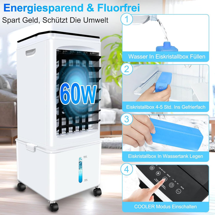 Klimaanlage Mobil, 10L 60W Klimaanlage ohne Abluftschlauch mit 7H Timer, 3 Modus, 40dB, 120°Oszillat