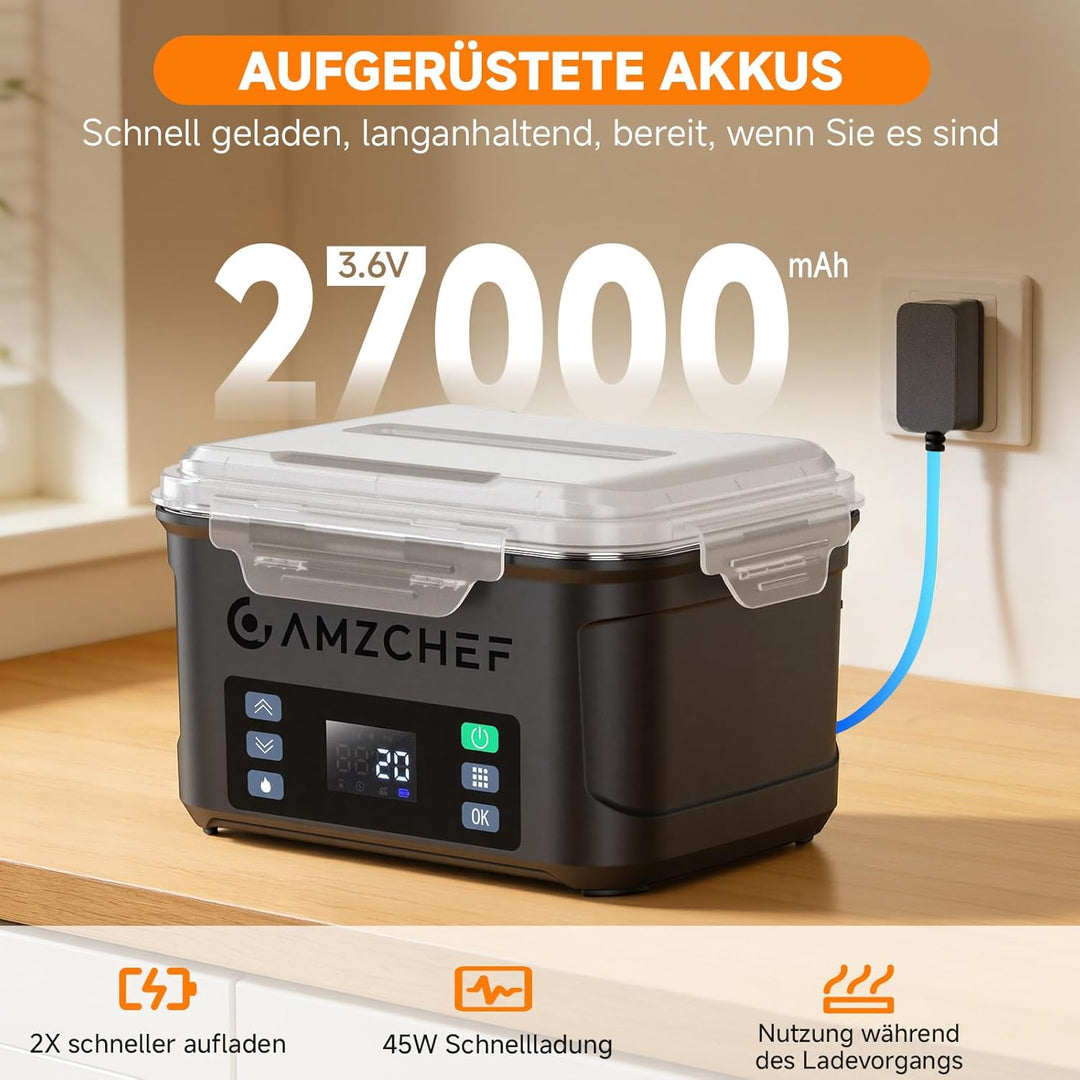 AMZCHEF Elektrische Lunchbox mit 27000 mAh Akku - Tragbare 1.5L Beheizbare Lunchbox mit 5-seitiger E