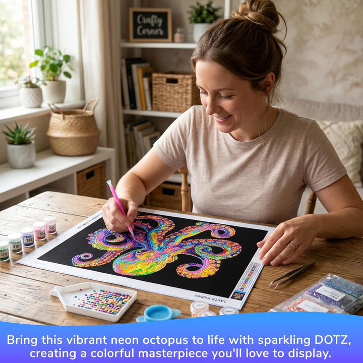 DIAMOND DOTZ 2594372 Original 5D Diamond Painting Set, Neon Oktopus, mit Neonfarben und Samt, DIY Di