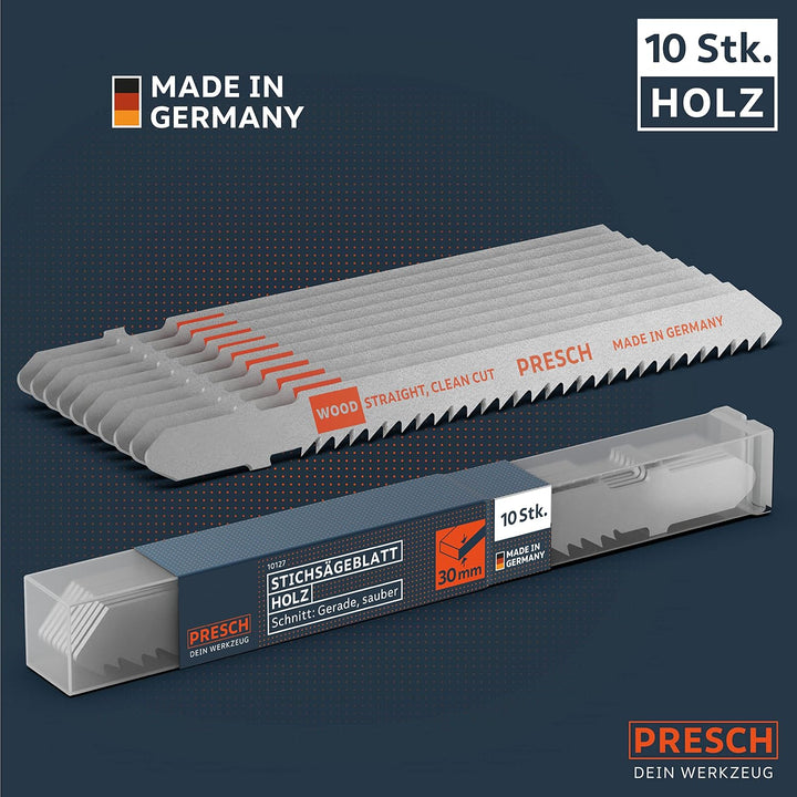 Presch Stichsägeblätter Holz 10 Stk. - Sehr sauberer, gerader Feinschnitt (3-30mm) - Langlebige T-Sc