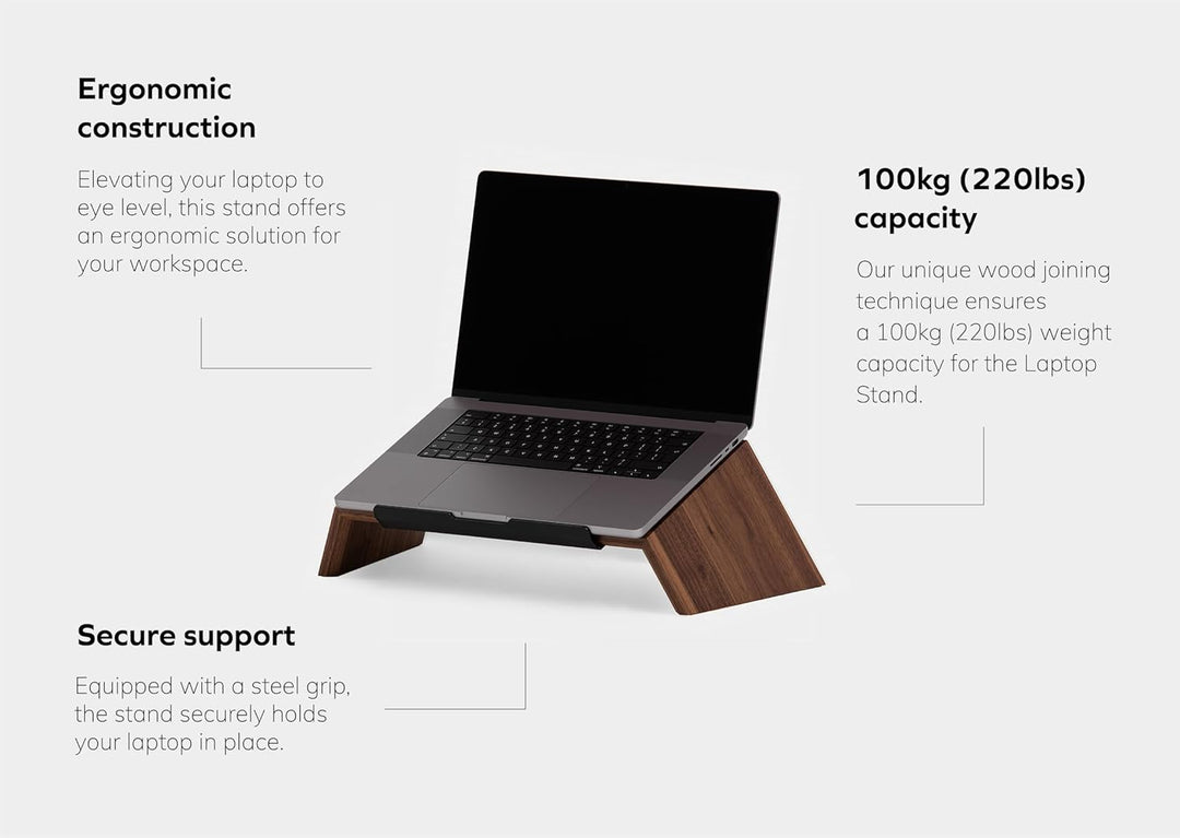 Oakywood - Laptop Ständer Holz - Notebook Stand - für Laptops 15-16", Hand Made, mit Metall Halterun