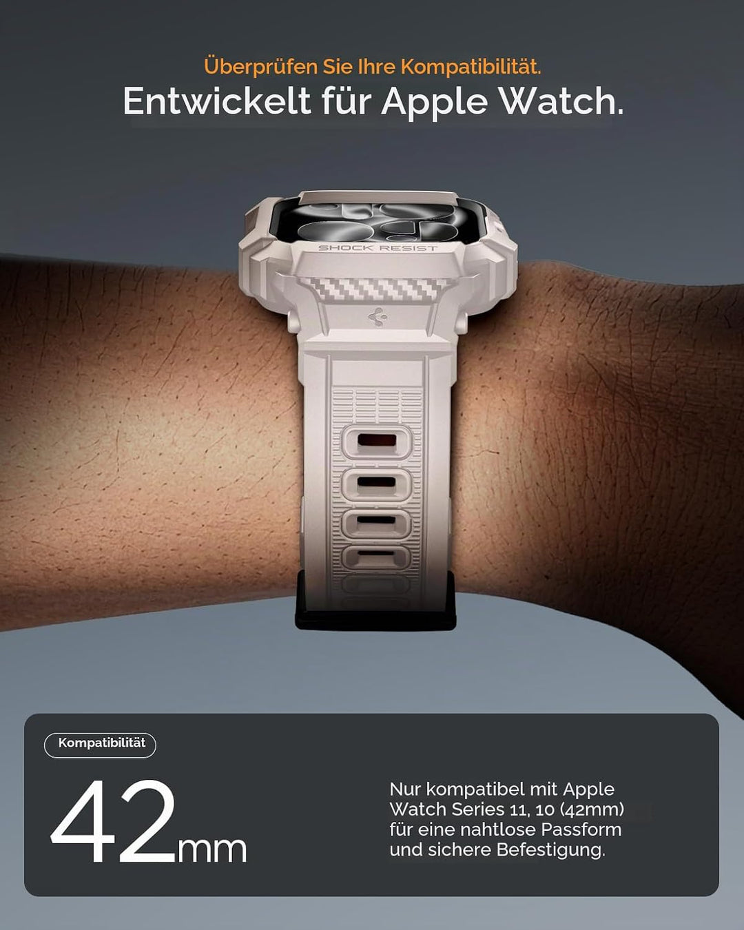 Spigen Rugged Armor Pro 2 Hülle mit Armband Kompatibel mit Apple Watch 11/10 42mm (2025/2024) - Düne