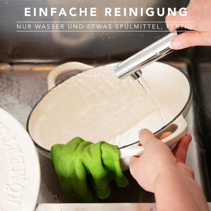 Römertopf Gusseisen Schmorpfanne mit Deckel 28 cm – Sautépfanne Emaille-Beschichtung, alle Herdarten