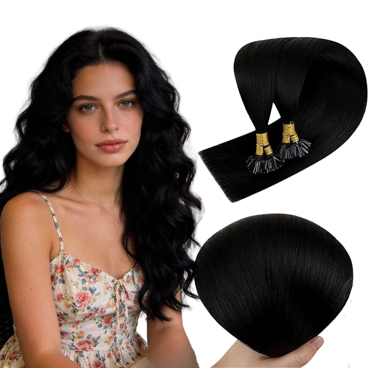 RUNATURE Bondings Extensions Echthaar 60cm Lang Haarverlangerung Echthaar Bondings Schwarz 50g 50s K