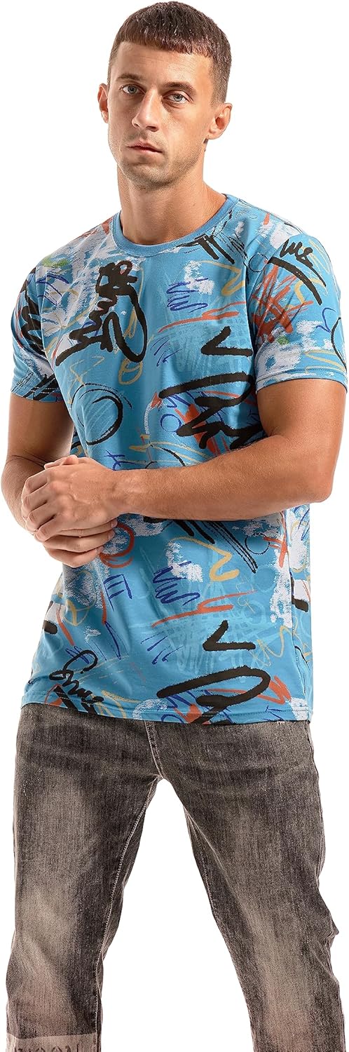 RONOMO Herren Mode Krawatte Dye T-Shirt Casual Print T-Shirt Graffiti T-Shirt 3XL Ty Blau, 3XL Ty Bl