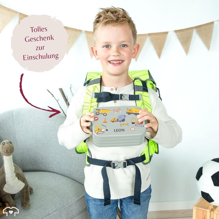 Kinder Bento Box Midi für Mepal Bentobox - Brotbox Bagger mit Name Lunchbox Baustelle Jausenbox Baus