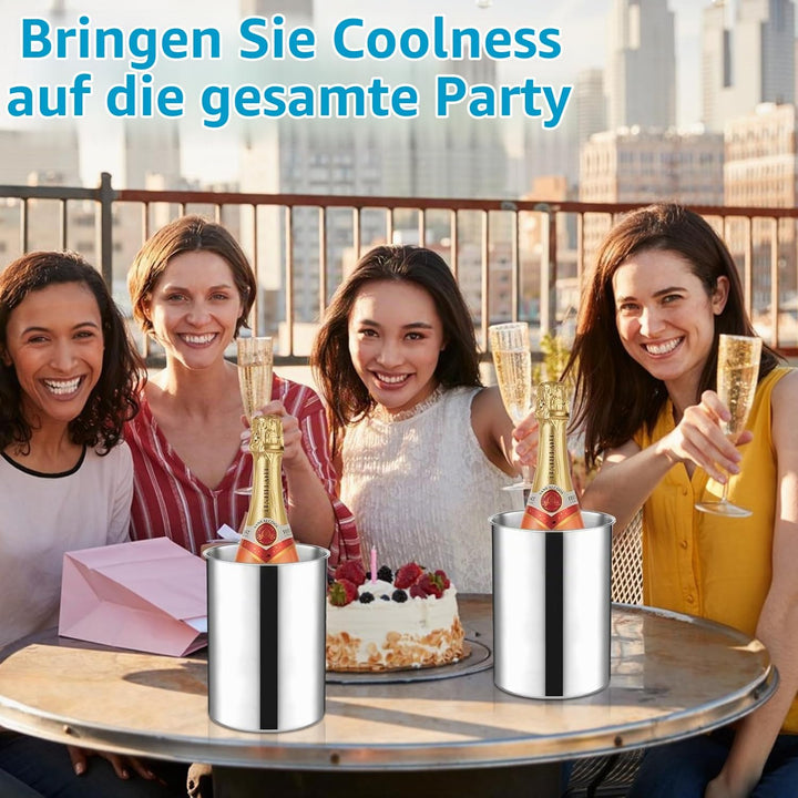 6er Set Stapelbarer Verdickter Edelstahl Eiskübel 750 ML Kühlkübel für Wein, Bier &amp; Champagner, Meta