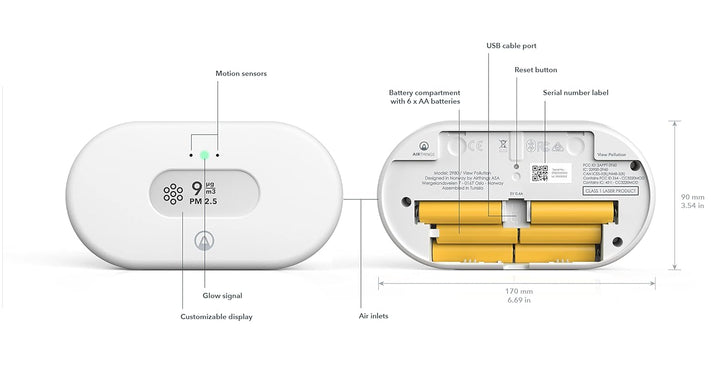 Airthings View Pollution 2980 - Luftverschmutzungs-Messgerät zur Überwachung von Feinstaub (PM2.5),