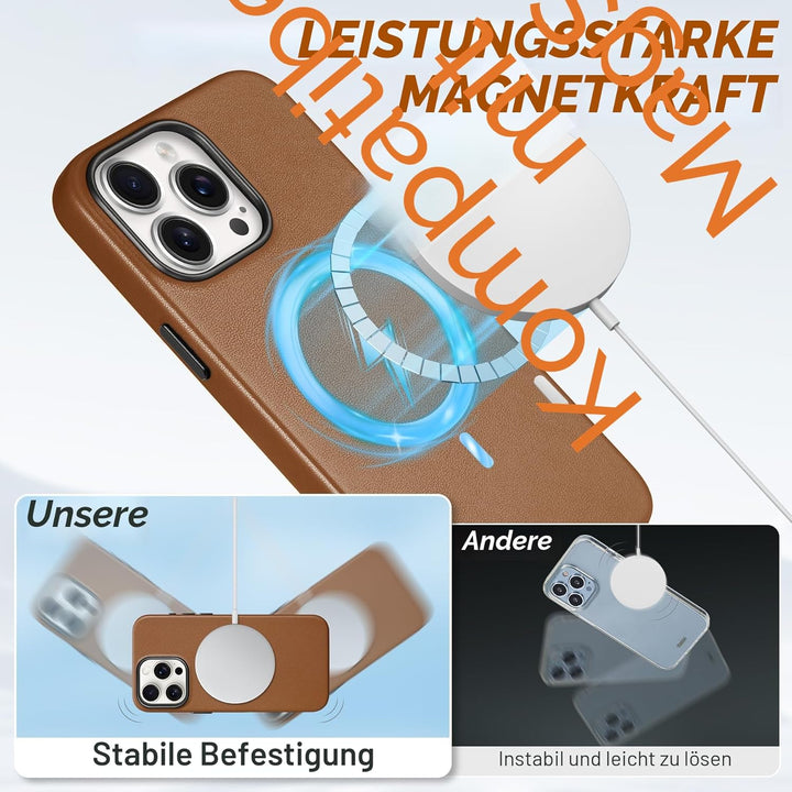 SHIELDON Hülle für iPhone 15 Pro Handyhülle Case [Echtleder] [Kabellos Laden] [Magnet] [Ultra Dünn]