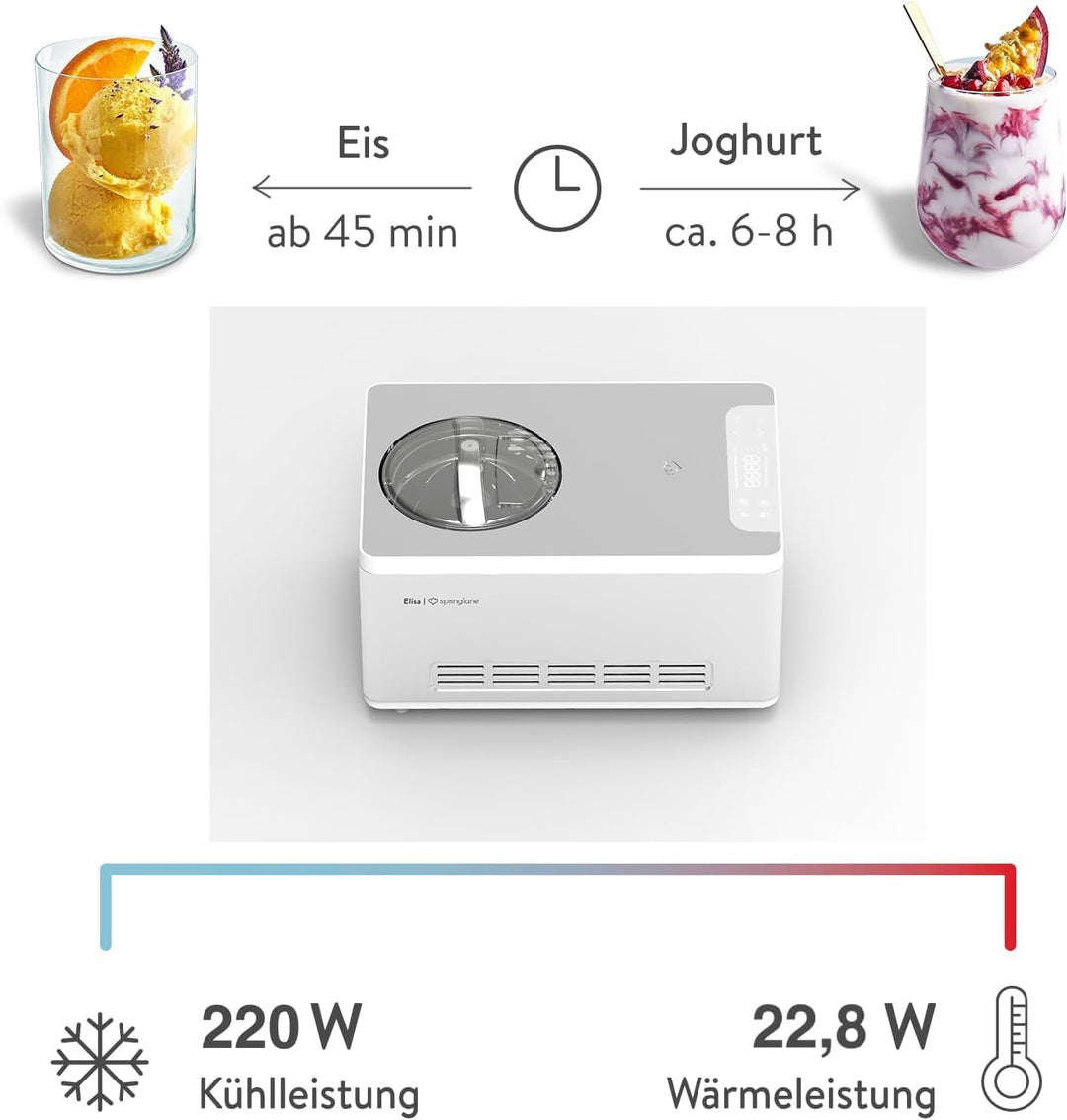 SPRINGLANE Eismaschine & Joghurtbereiter Elisa 2,0 L, selbstkühlendem Kompressor 220 W inkl. Aufbewa