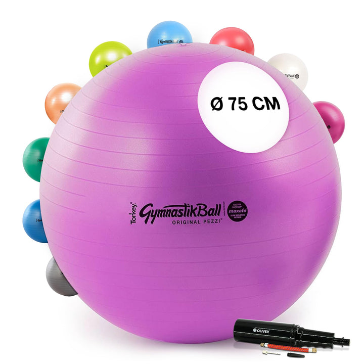 Pezzi - Gymnastikball Original Pezziball MAXAFE 75cm Ø mit Oliver Rapid Pumpe – Sitzball für Therapi