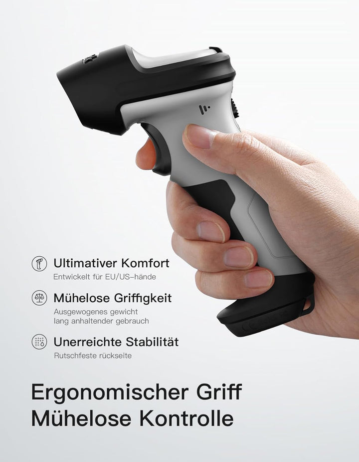 Inateck Barcode Scanner 2D Bluetooth, Kabellose QR Code Scanner, Wireless Handscanner mit AI APP &amp; S