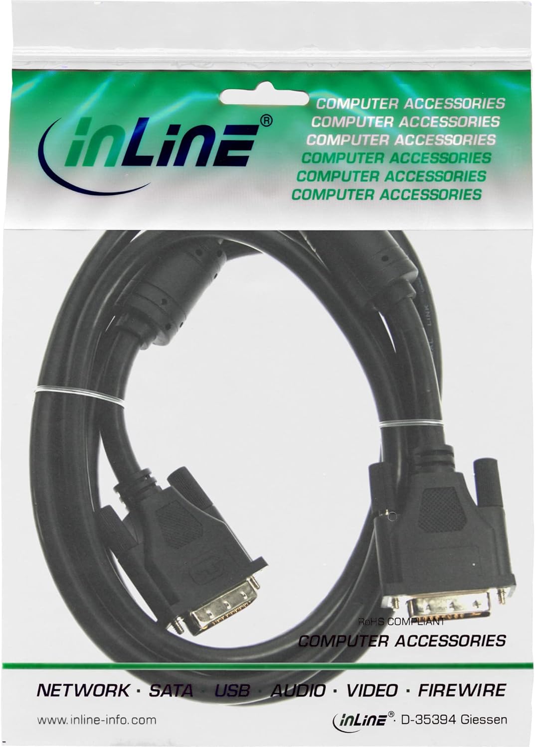 InLine 17779 DVI-D Kabel, digital 24+1 Stecker / Stecker, Dual Link, 2 Ferrite, 10m