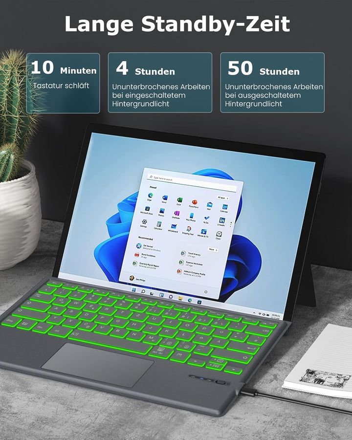 MoKo Deutsch Tastatur Kompatibel mit Microsoft Surface Pro 7 Plus/Pro 7/Pro 6/Pro 5/Pro 4/Pro 3, QWE