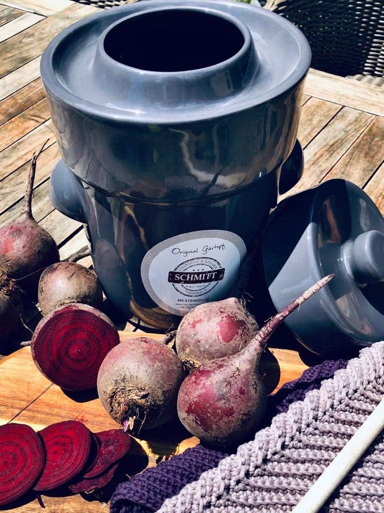MS-Steinzeug Gärtopf 5 L Cremeweiss + Beschwerungssteine | Gesund fermentieren mit Sauerkrauttopf |