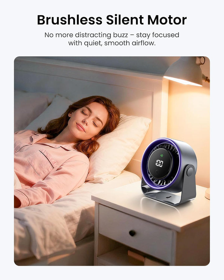 VENTION Desktop Fan 4-Speed Quiet 120° Tilt LED Display Wall Mountable | portable desk fan, strong a