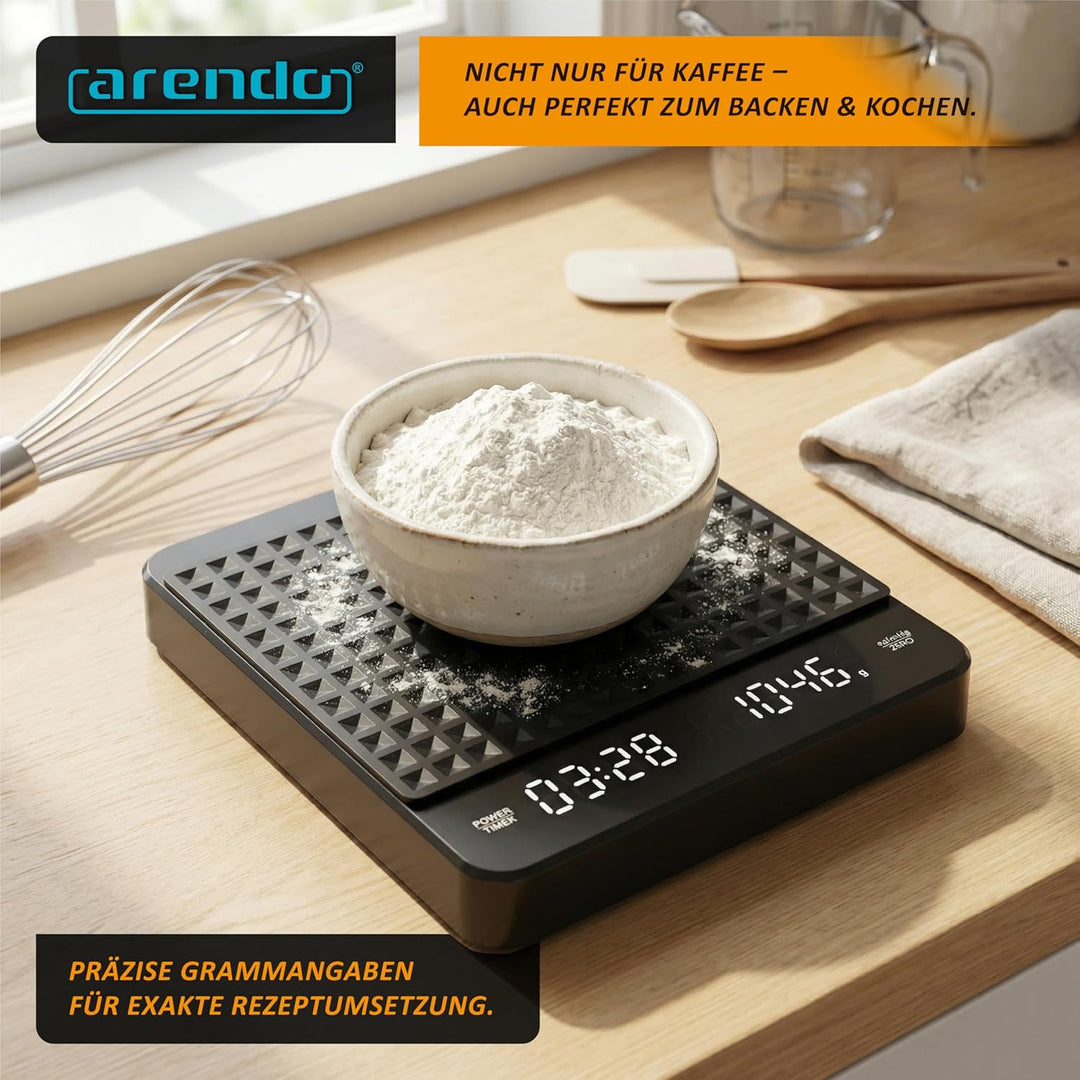 Arendo - Kaffeewaage – digitale Baristawaage – Feinwaage – bis zu 3 kg in 0,1 g genaue Auflösung – h