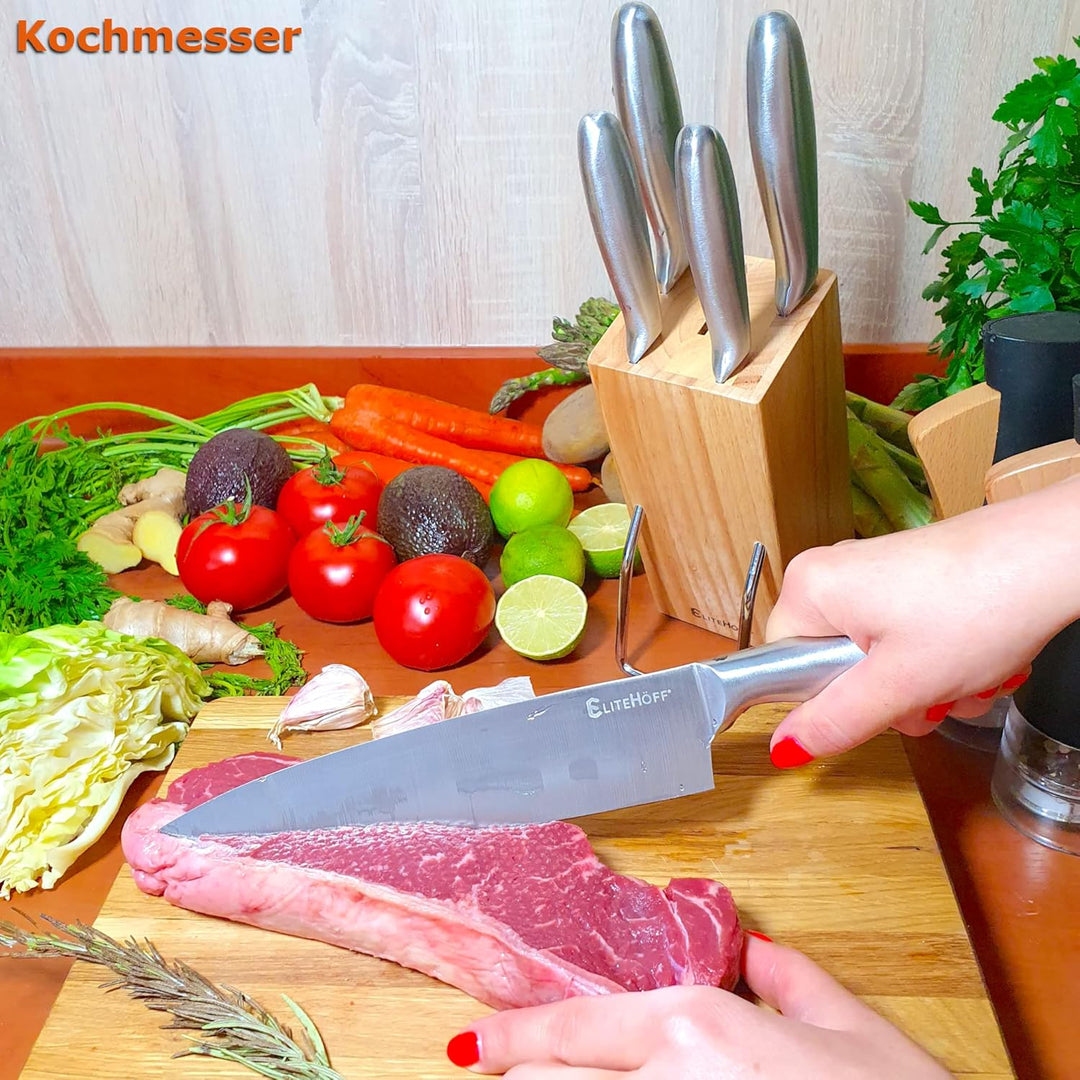 EliteHoff Küchenmesser Set mit Messerblock | Messerset 5 teilig mit Block - Profi Messer für Köche -