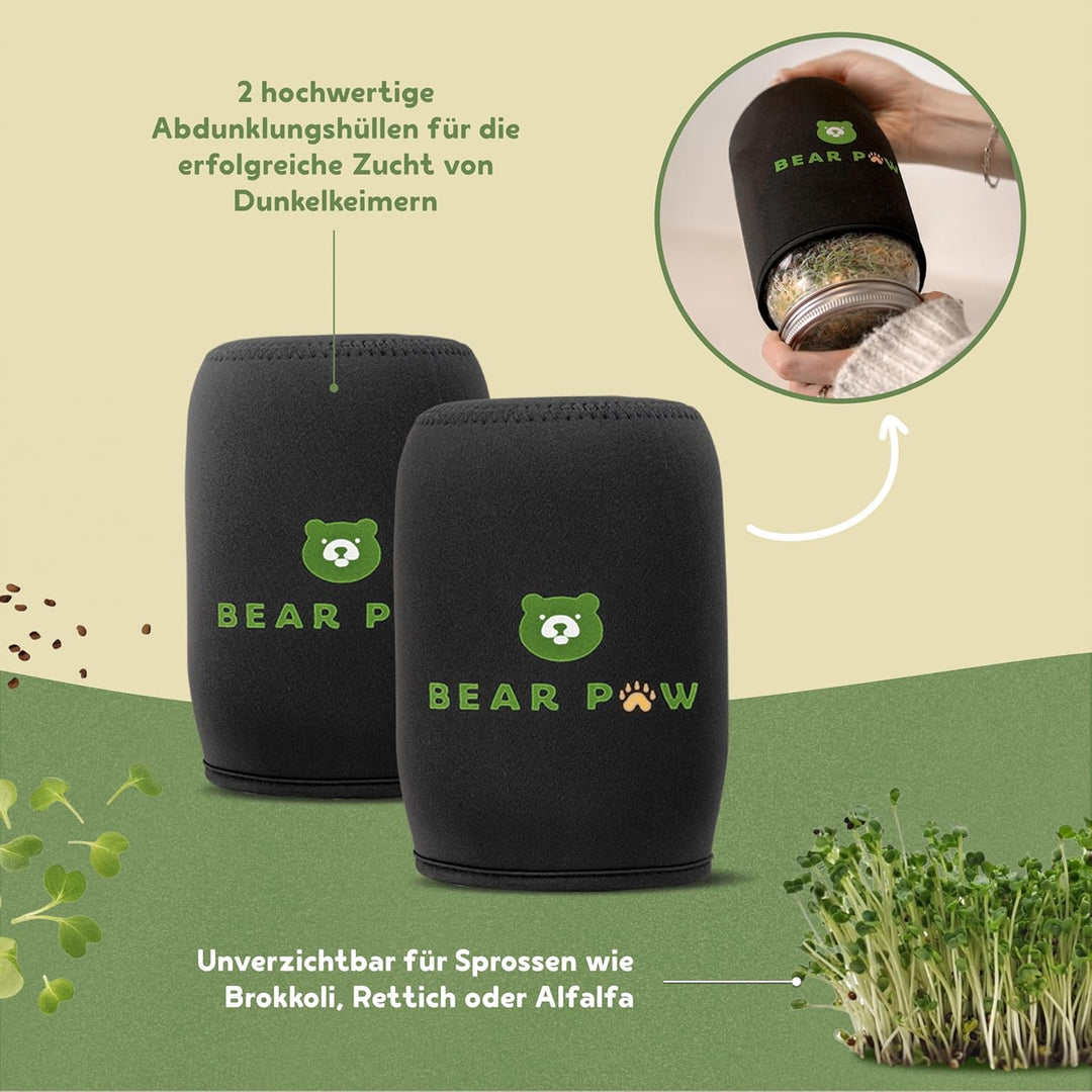 BEAR PAW® Sprossenglas 2er Set - 1000ml Keimglas für Sprossen Keimlinge - (inkl. Bambushalterung, Ab