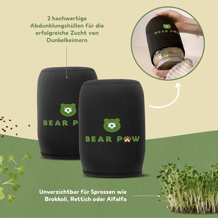 BEAR PAW® Sprossenglas 2er Set - 1000ml Keimglas für Sprossen Keimlinge - (inkl. Bambushalterung, Ab