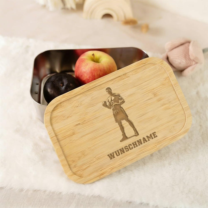 LIEBTASTISCH® Personalisierte Brotdose mit Wunschname - Boxer Kampfstellung Silhouette Gravur - Edel