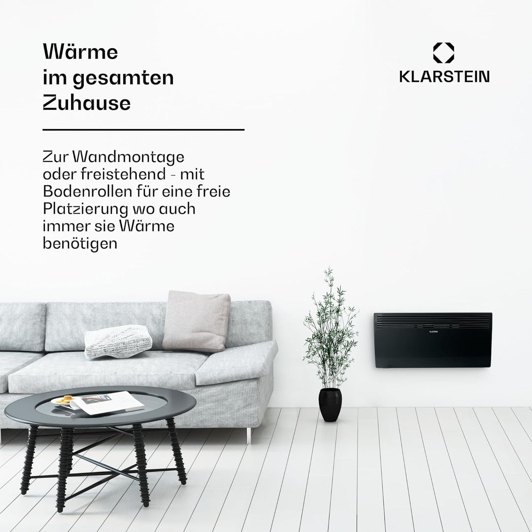 Klarstein Elektroheizung, Konvektor-Heizung Freistehend oder Wandmontage, Energiesparend, Erkennung