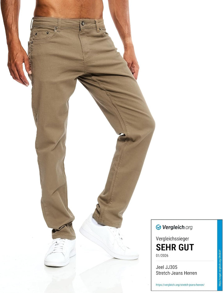JEEL Herren-Jeans - Regular-Fit Straight-Cut - Stretch - Jeans-Hose Basic Washed 29W / 32L 09-camel,