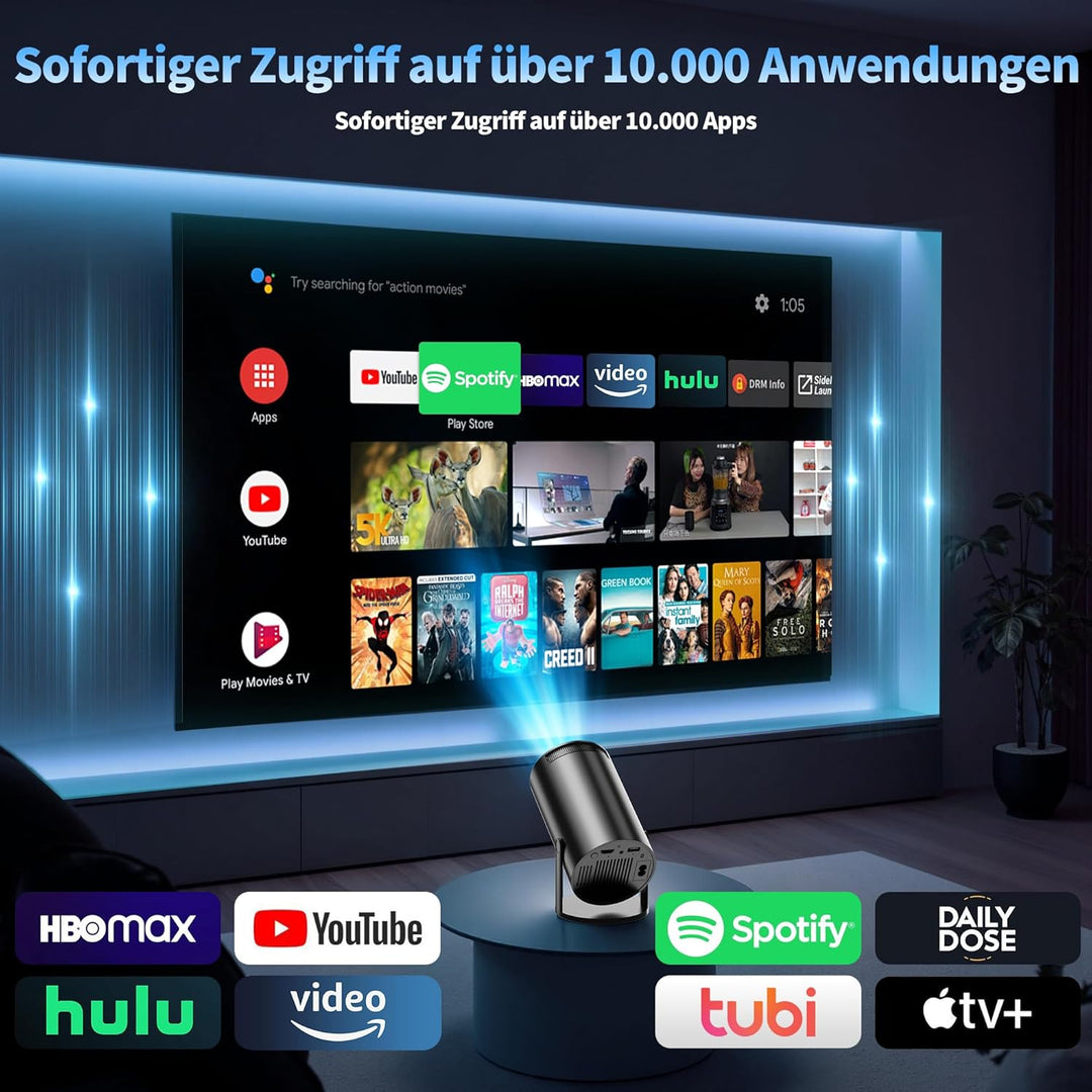 Beamer 4K Projektor Full HD 1080P【2026 Modell】 Mini Beamer mit WiFi 6 und Bluetooth 5.2, Android Tra