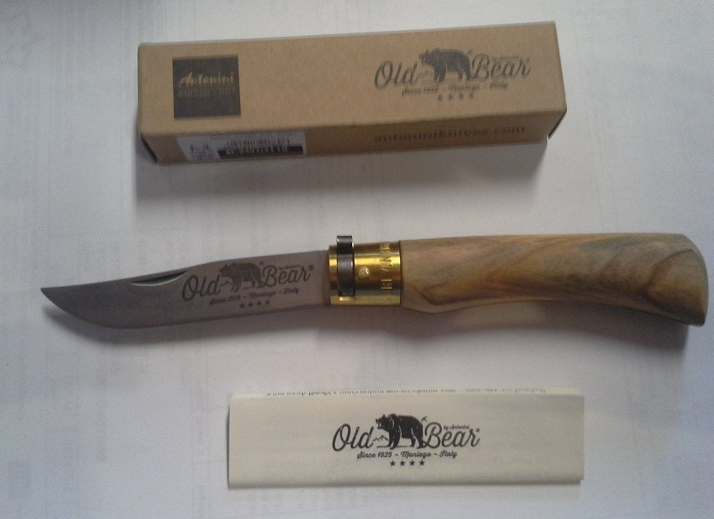 Old Bear Messer Antonini Knives MOD Griff aus Olive, Grösse 19 cm, handgefertigt, jedes Stück ein Ei