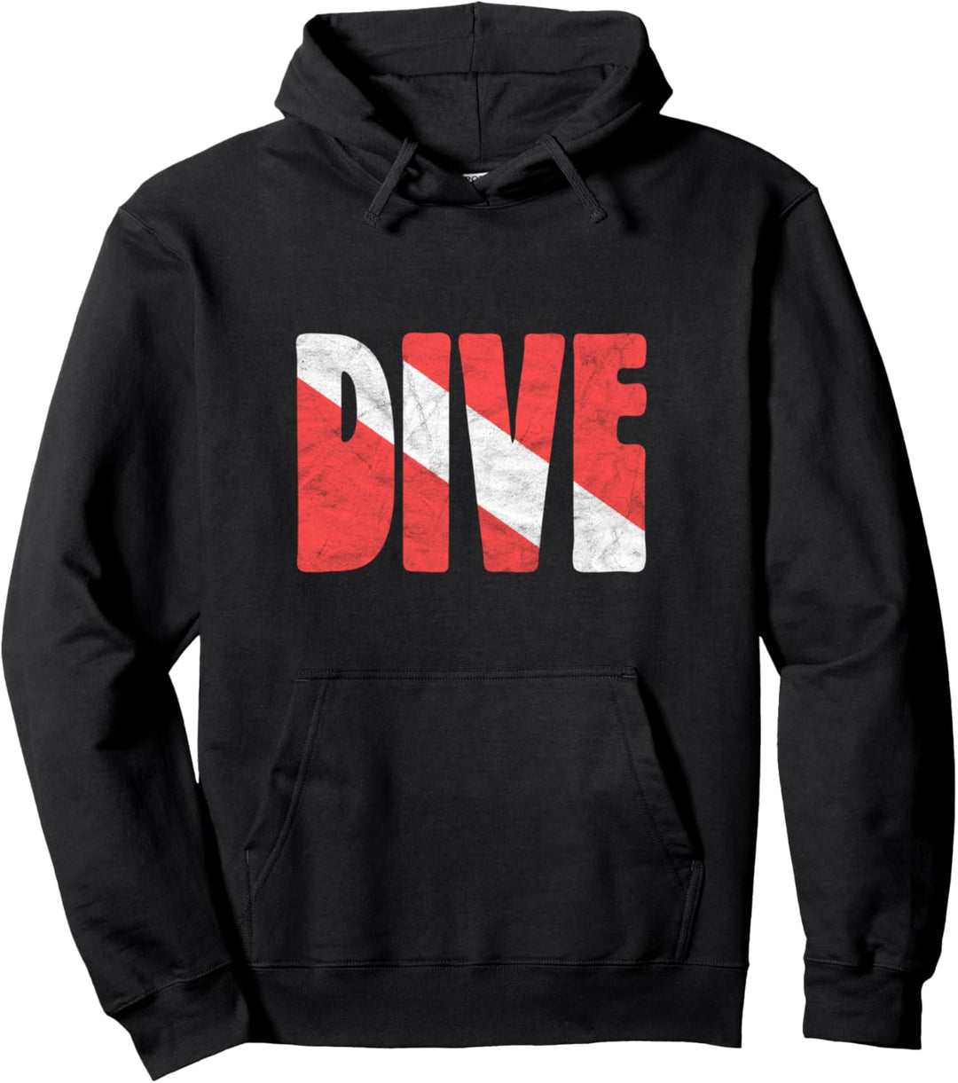 Dive! SCUBA Vintage Eighties Retro Distressed Diving Flag Pullover Hoodie