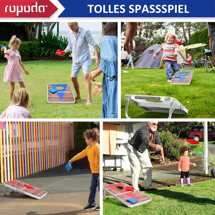 ROPODA Cornhole Set, Tragbares Wurfspiel Game Set mit 8 Sitzsäcken, Leichtes Beanbag-Brett mit Kante