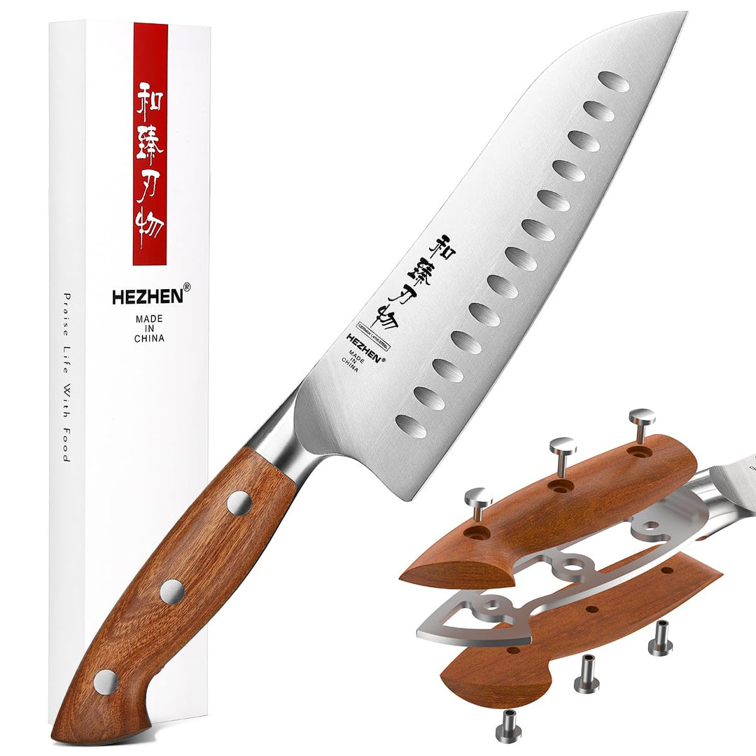 HEZHEN Rostfreier Stahl Santokumesser German 1.4116 Stahl Kochmesser, Geschmiedet Japanischer Stil G