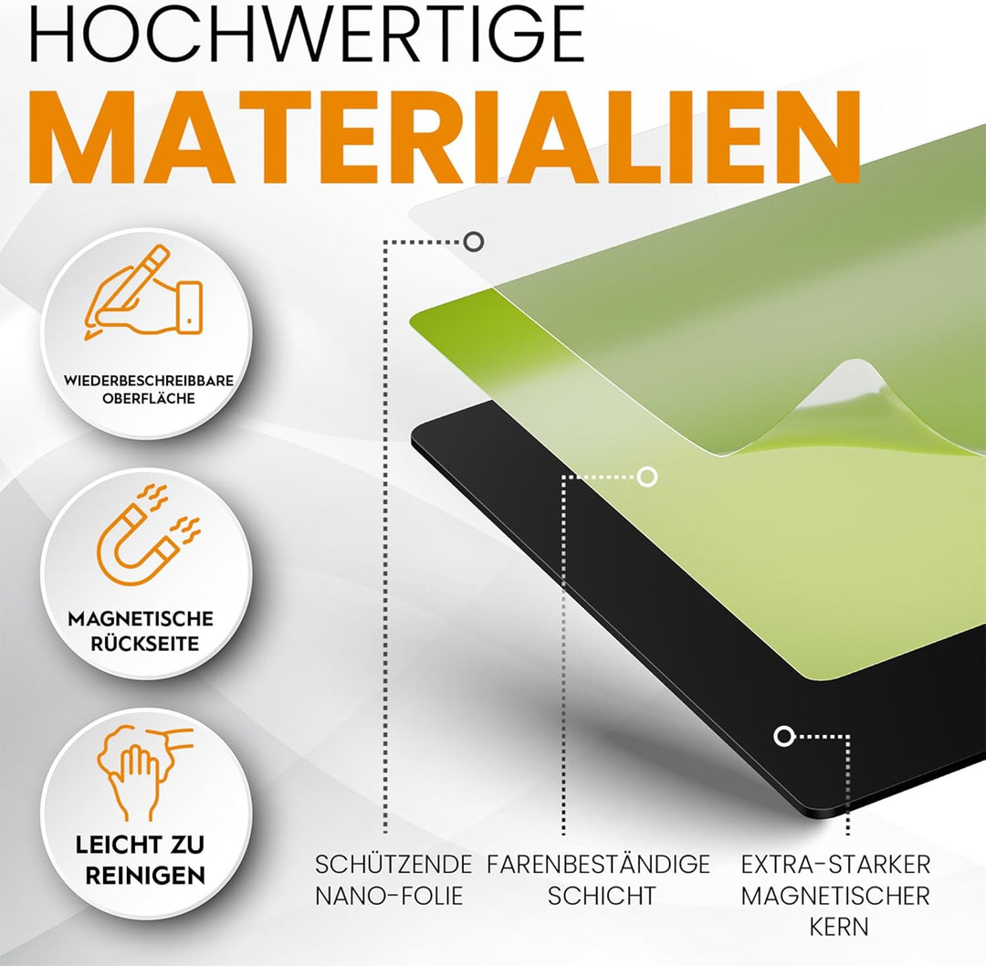 ATWAM - 123 Beschreibbare Magnete - Zubehör MEGA Set - 4 Verschiedene Grössen - 6 Magnetstreifen Bes