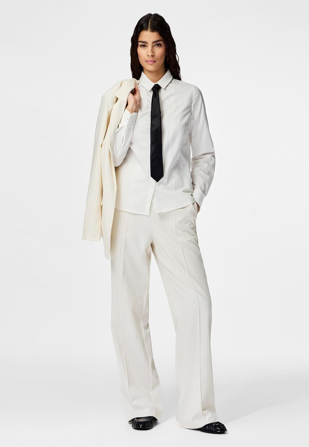 PIECES Female Hose mit weitem Bein PCBOZZY Gestreift XS Birch, XS Birch