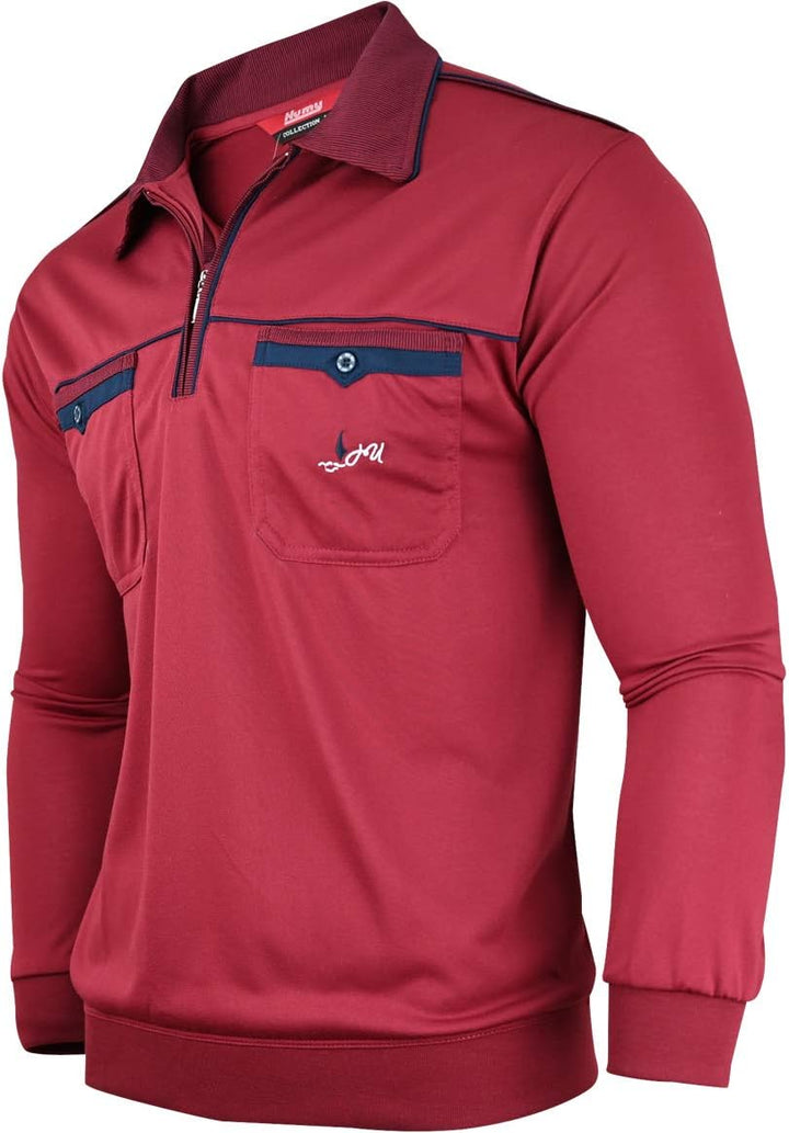 Soltice Herren Langarm Poloshirt mit Brusttasche, Polohemd Gestreift mit Kragen, Blousonshirt aus Ba
