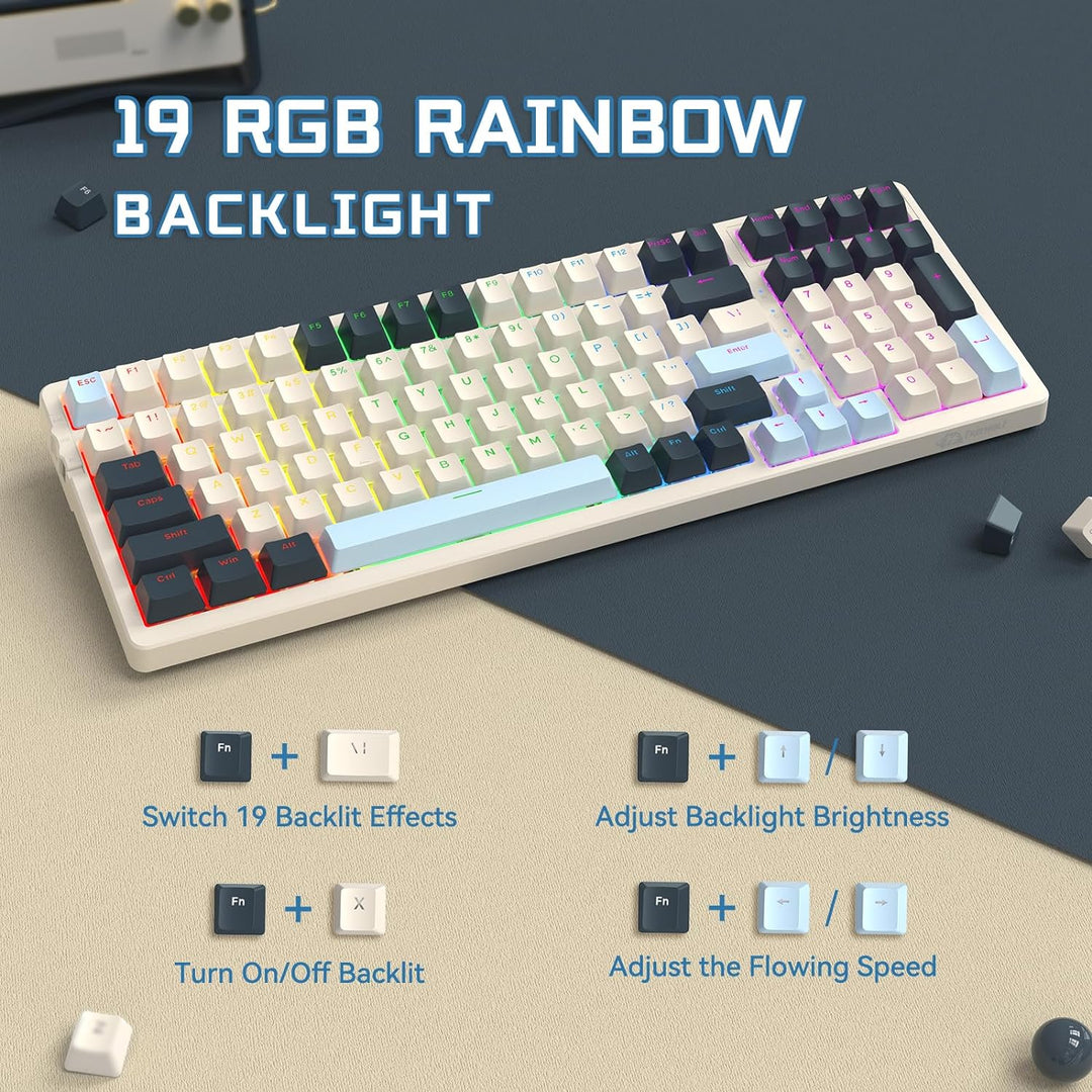 MAMBASNAKE K8 Bunte mechanische 3-Modu Tastatur, 2.4G kabellose Bluetooth Gaming Tastatur mit Spiral