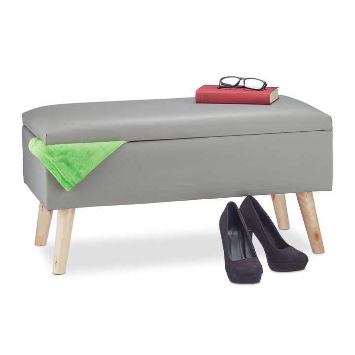 Relaxdays Sitzbank mit Stauraum, 40 L, gepolstert, Holzbeine, Truhenbank Kunstleder, HxBxT: 40 x 80
