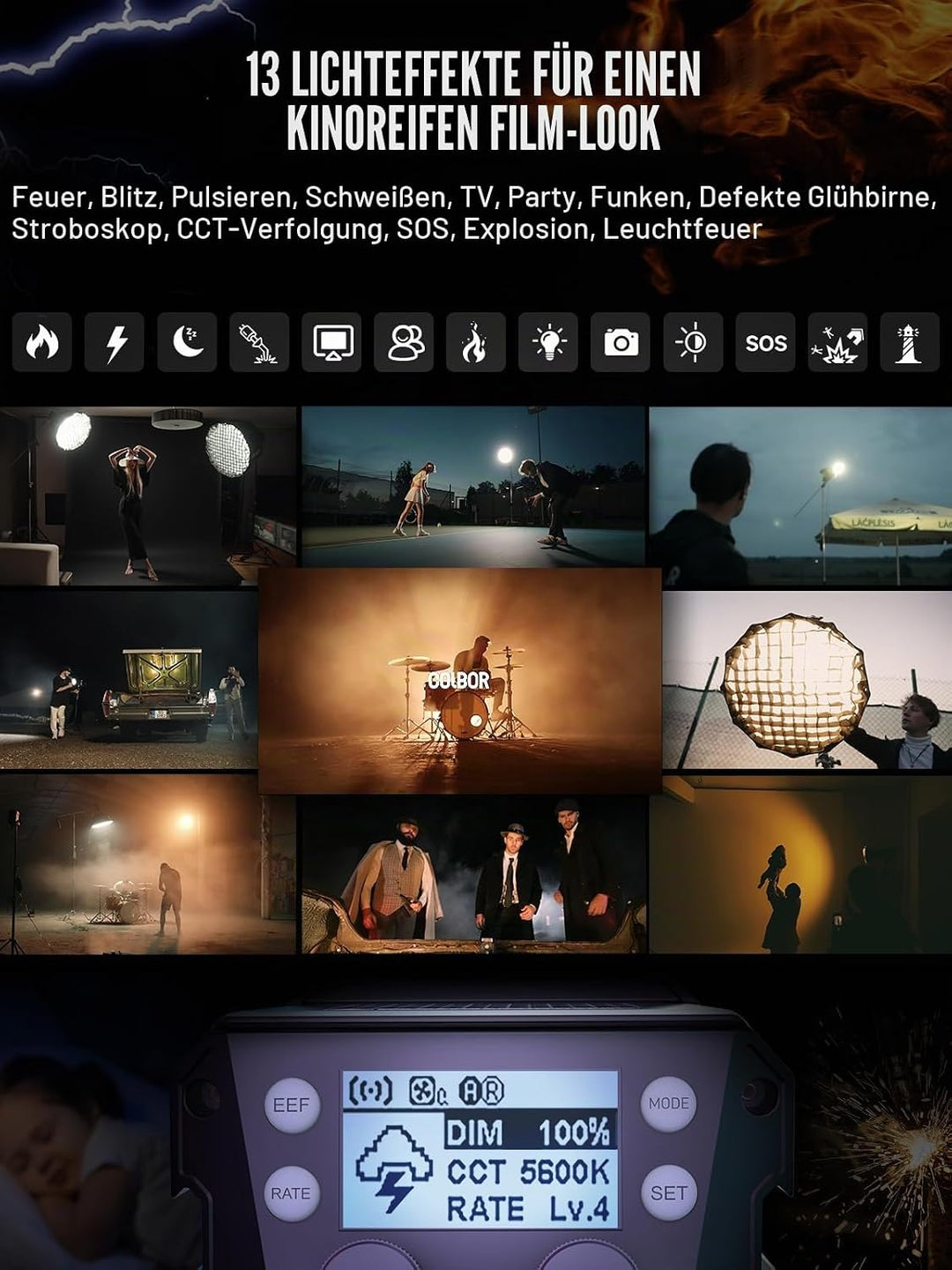Videoleuchte, Colbor CL220R RGB 220W Dauerlicht mit M/G Balance 2700-6500K CRI96+ Bowens Mount Light