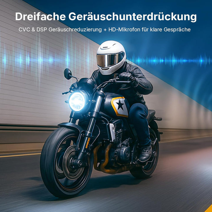 Fodsports T1 Motorrad Headset mit Musik Teilen, FM-Radio, Headset Motorradhelm für bis zu 2 Motorräd